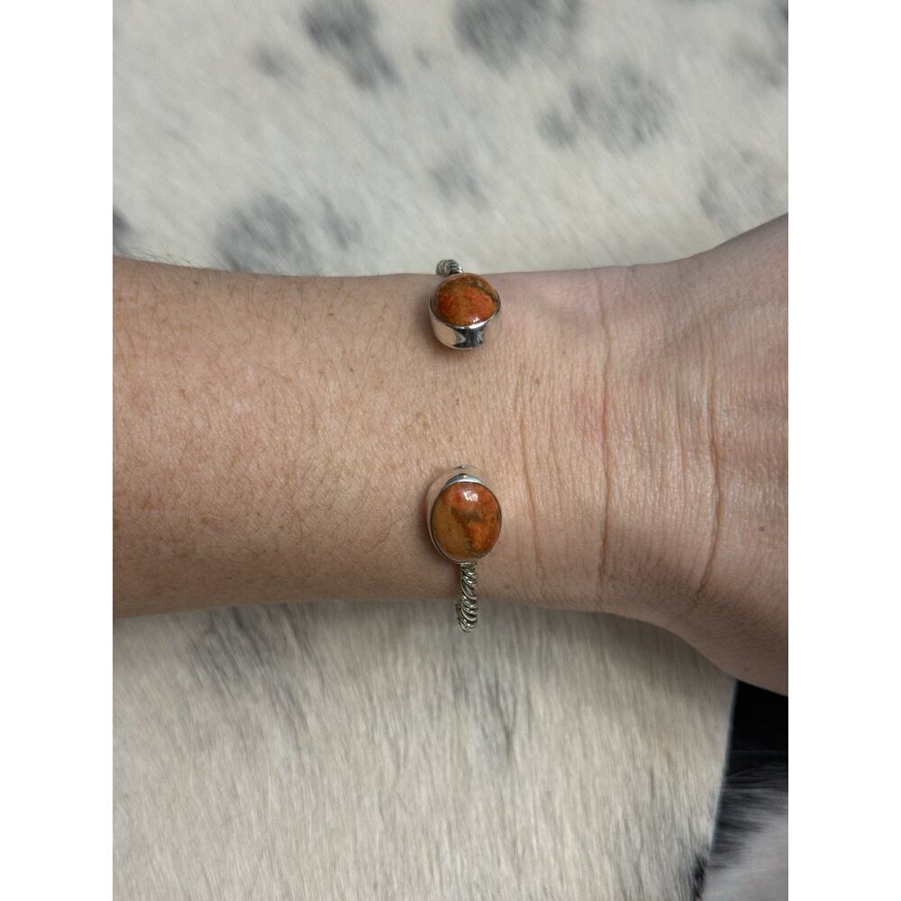 Vintage Native American Sterling Silver Orange Coral Floater Cuff Bracelet